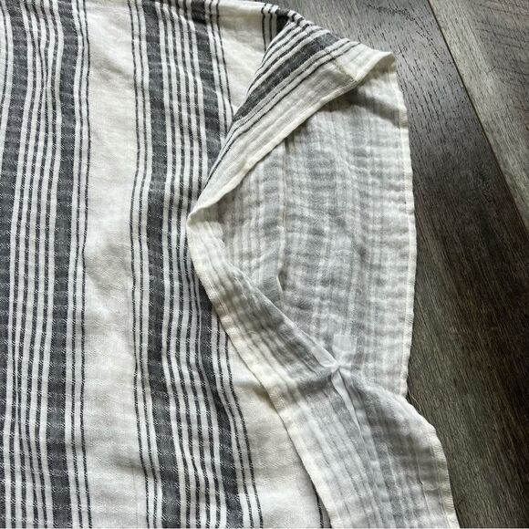 Aerie Boho Striped Cover Up Fringe Kimono White Black Gray One Size - Picture 5 of 7